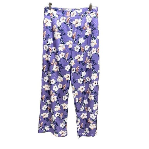 Lea & Viola Purple Floral Wide Leg Satin Pants Size Large NEW - Picture 2 of 6